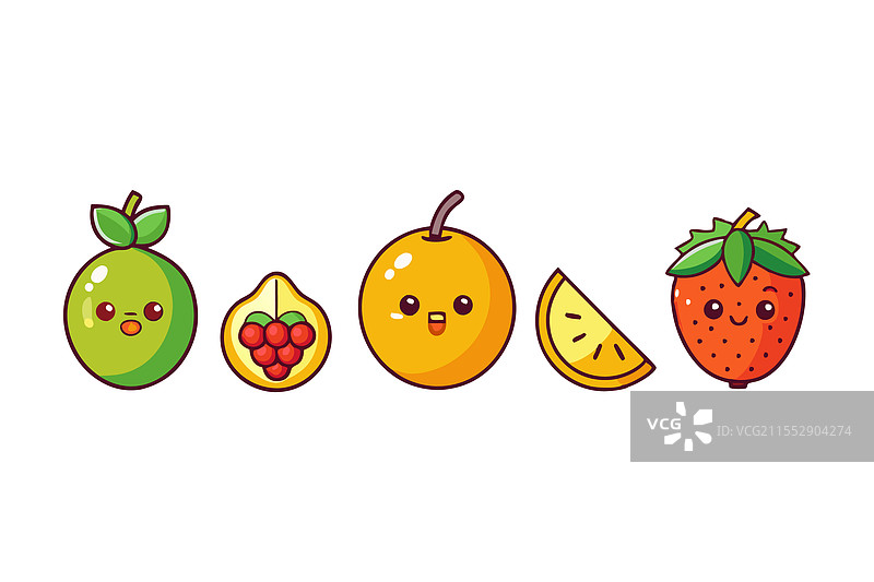 可爱的卡通风格水果，包括青柠。图片素材