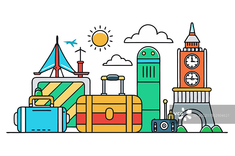 著名旅游目的地的线条画风格图片素材