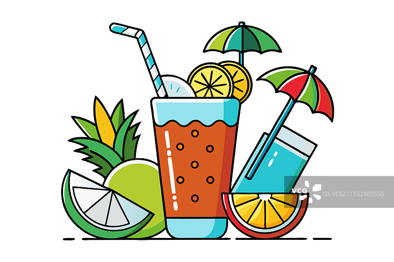 一杯明亮的热带饮料，配有柑橘片图片素材