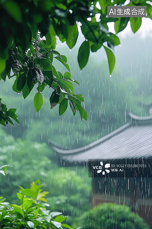 【AI数字艺术】雨中乡村图片素材