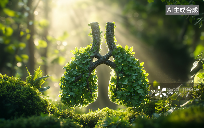 【AI数字艺术】树叶组成的肺部图片素材