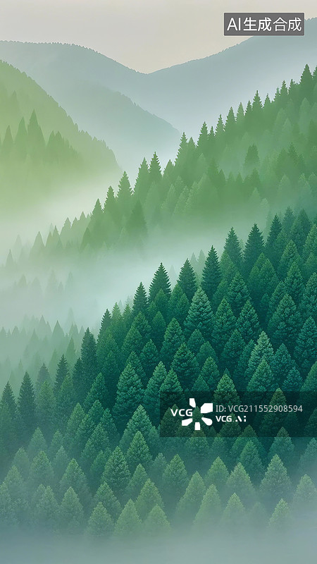【AI数字艺术】清新极简森林插画图片素材
