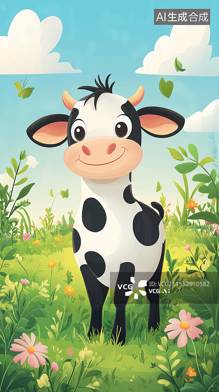 【AI数字艺术】一头卡通奶牛图片素材