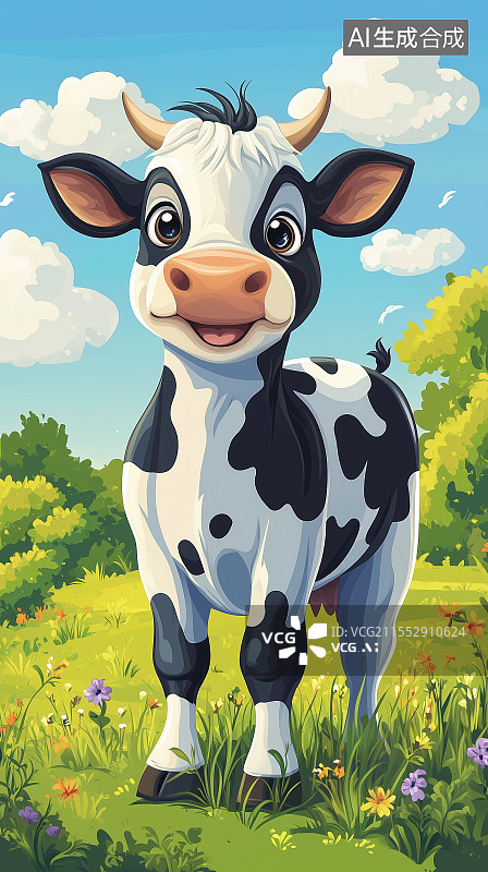 【AI数字艺术】一头卡通奶牛图片素材