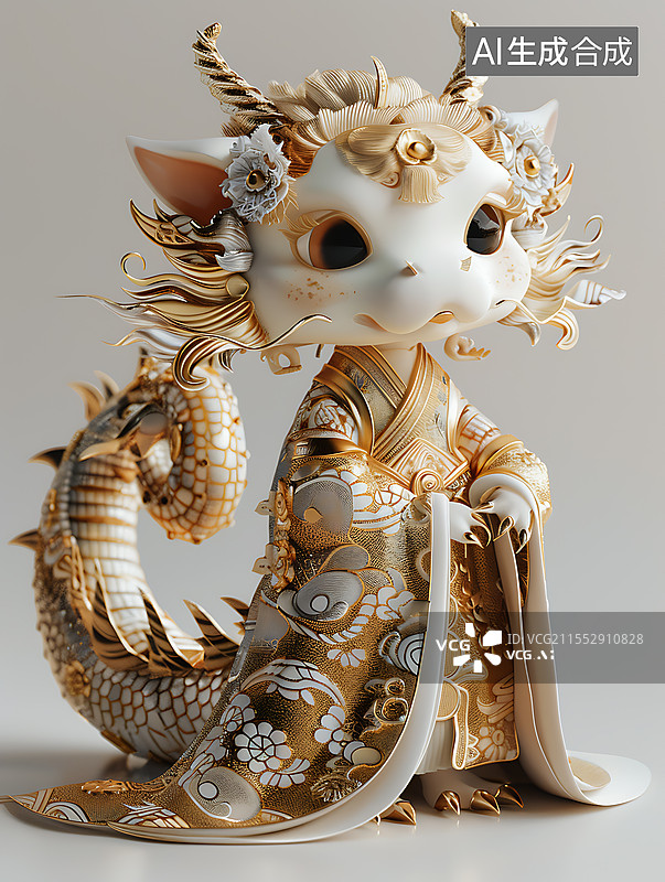【AI数字艺术】白金龙形艺术雕塑图片素材