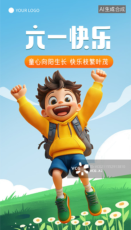 【AI数字艺术】可爱卡通俏皮3D人物六一儿童节海报图片素材