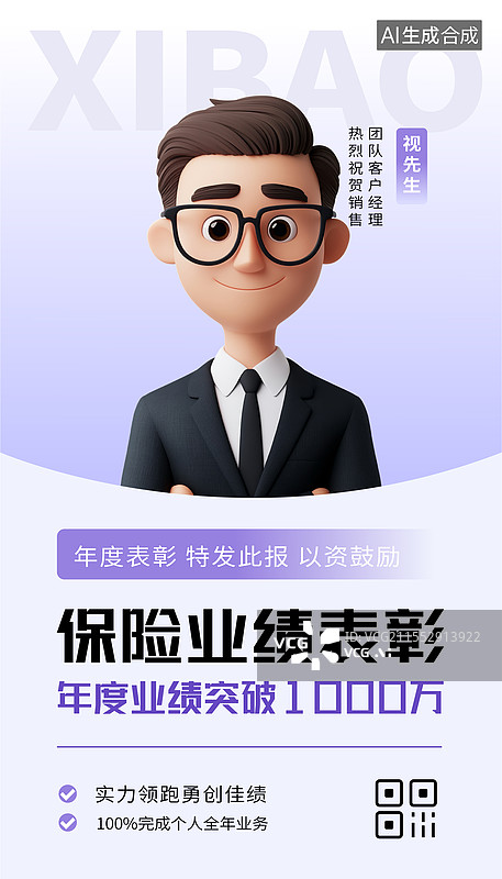 【AI数字艺术】销售喜报表彰3D人物海报图片素材