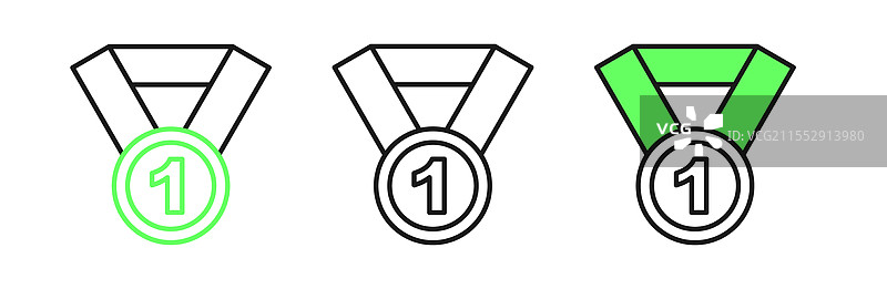线条奖牌图标，孤立在白色背景上图片素材