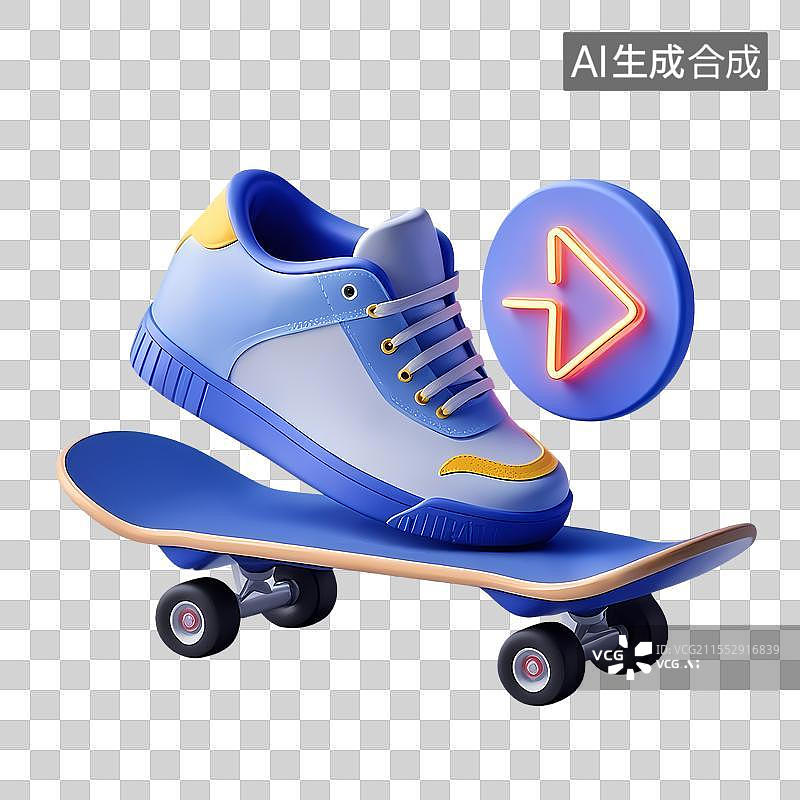 【AI数字艺术】3D卡通可爱风动感运动鞋与滑板的活力组合图片素材