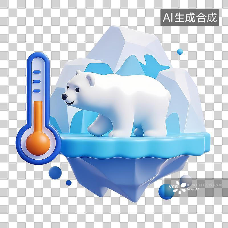 【AI数字艺术】3D卡通可爱风气候变化下的北极困境图片素材