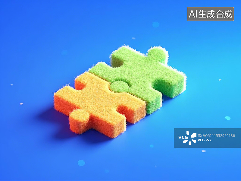 【AI数字艺术】3D卡通毛毡风格商务拼图元素图片素材