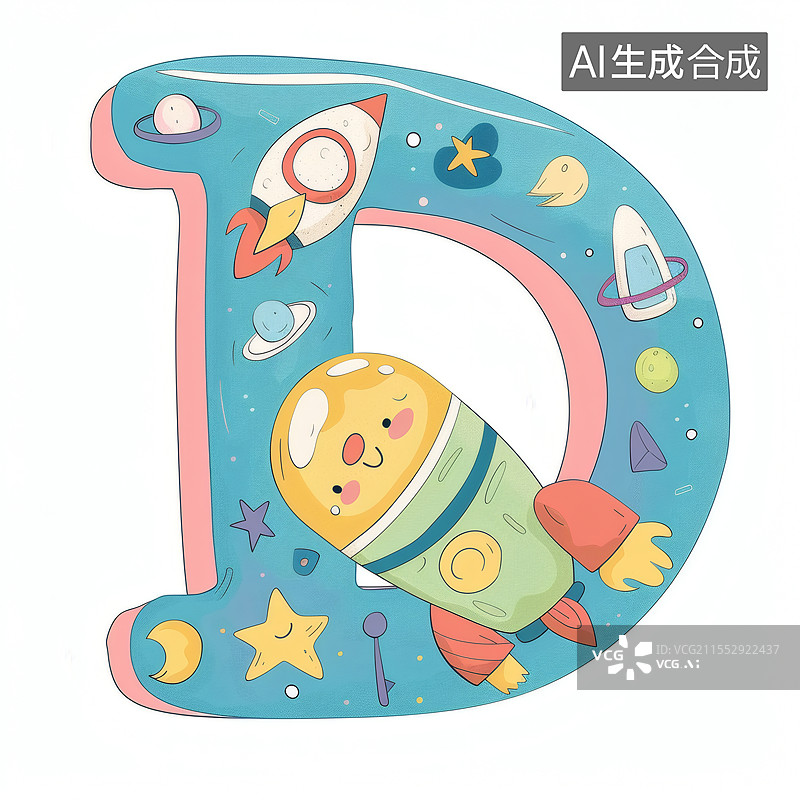 【AI数字艺术】字母D里的梦幻太空奇遇图片素材