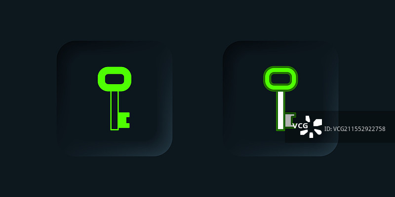 绿色旧钥匙图标，背景为黑色图片素材