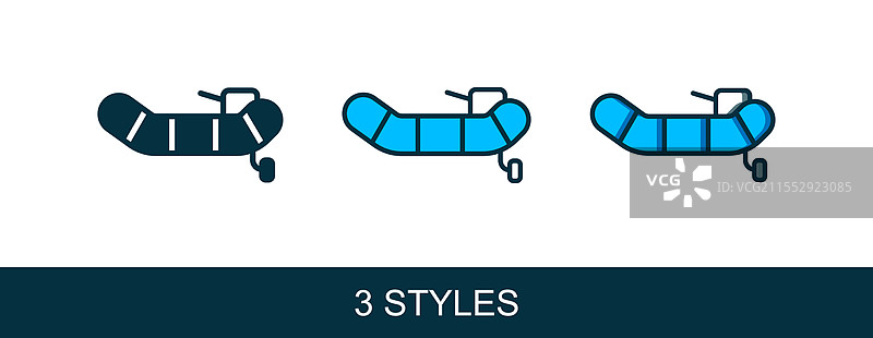 充气船的填充轮廓，配有舷外发动机图片素材