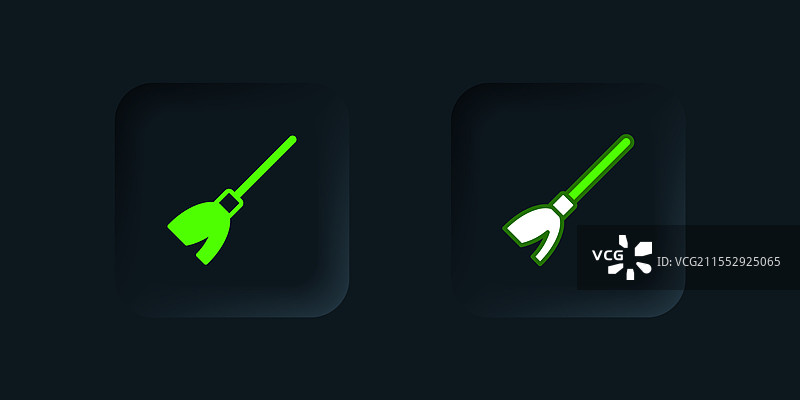 黑色背景上的绿色手柄扫帚图标图片素材