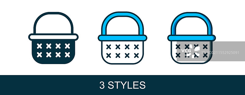 填充轮廓的藤编篮子图标，孤立于背景上图片素材