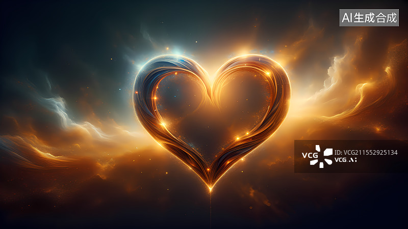 【AI数字艺术】浩瀚星空中光点组成的金色的心壁纸插画图片素材