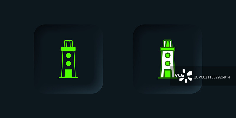 绿色灯塔图标，背景为黑色图片素材