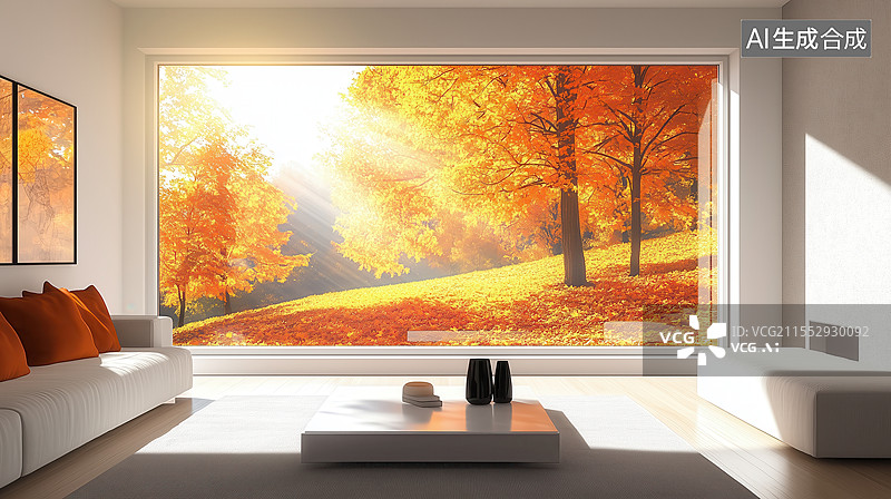【AI数字艺术】秋日阳光下的舒适客厅图片素材