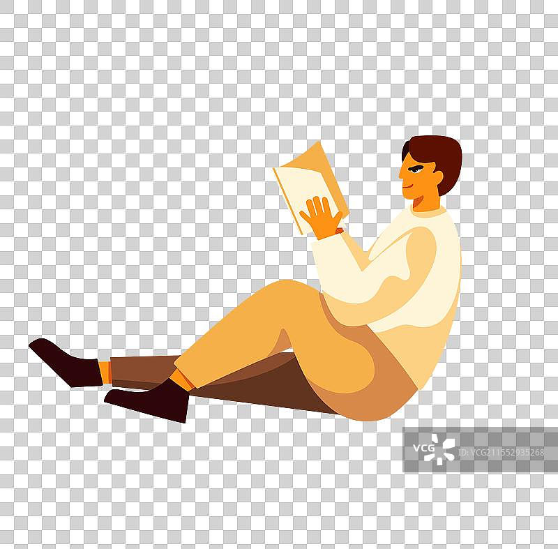 坐在地上背靠墙看书阅读学习的男子图片素材