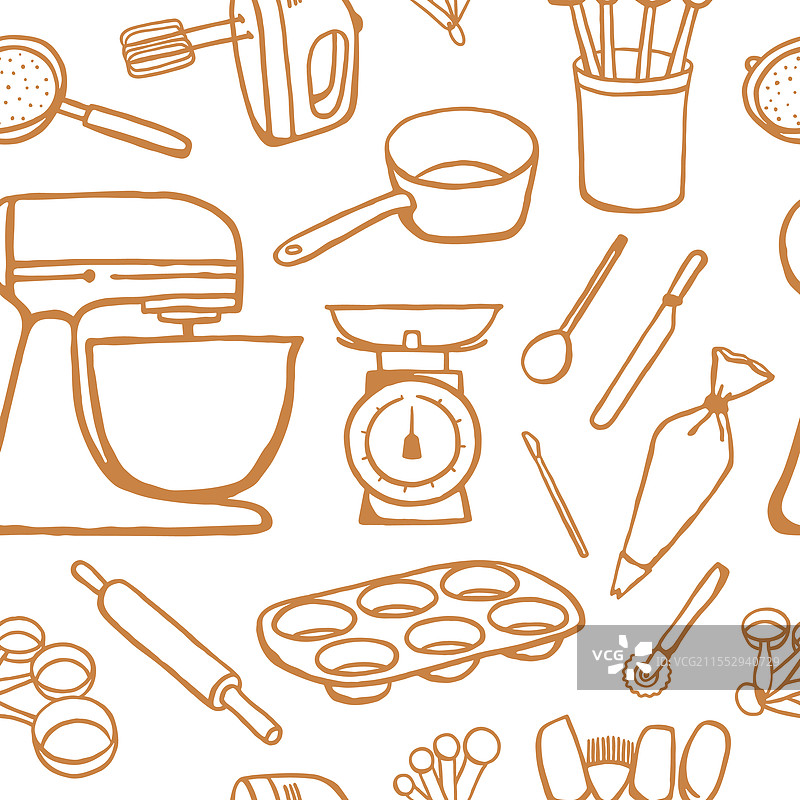 手绘厨房工具无缝图案图片素材