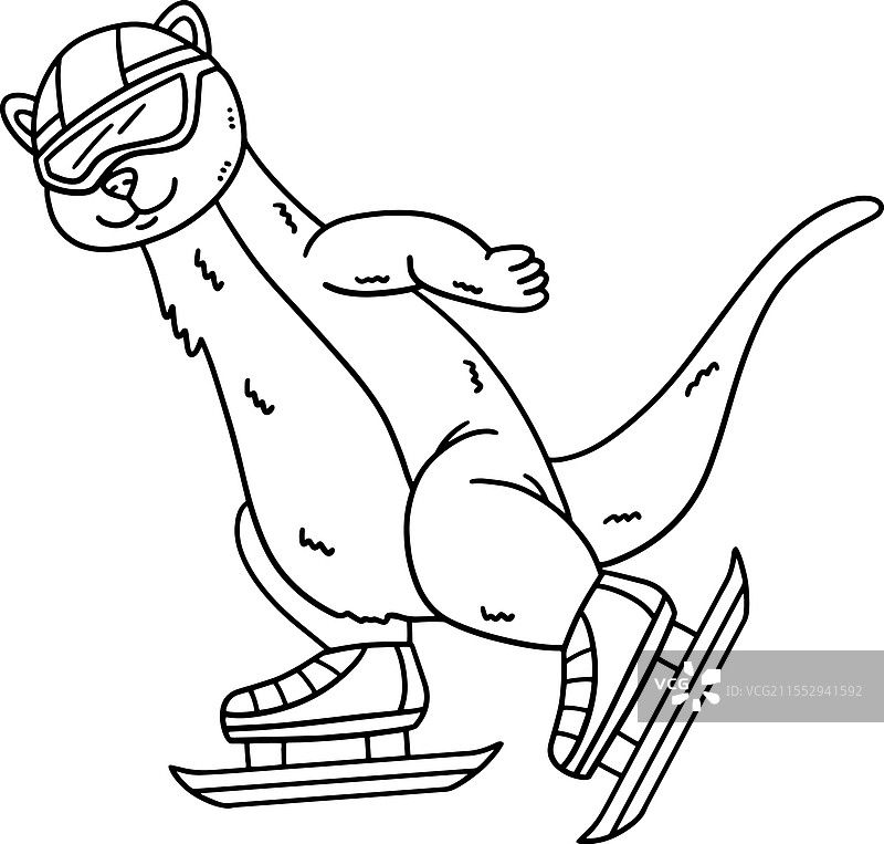 速度滑冰的黄鼠狼，孤立的涂色页图片素材