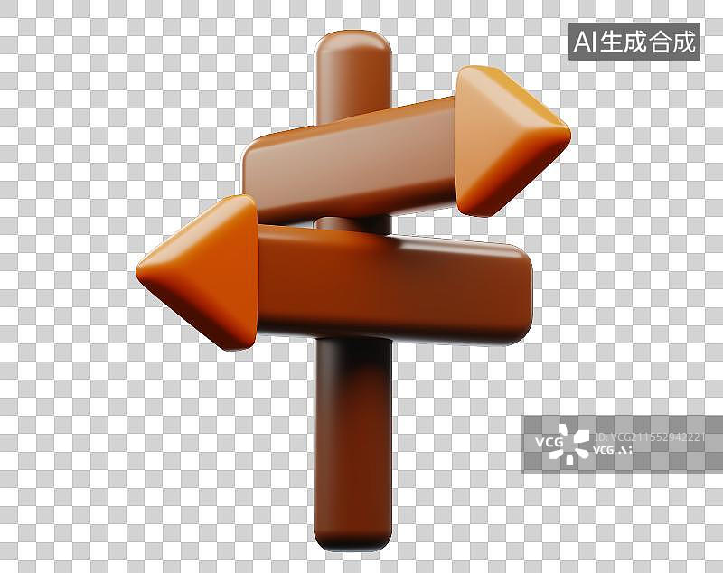 【AI数字艺术】3D粘土立体木制路标指示牌方向元素图片素材