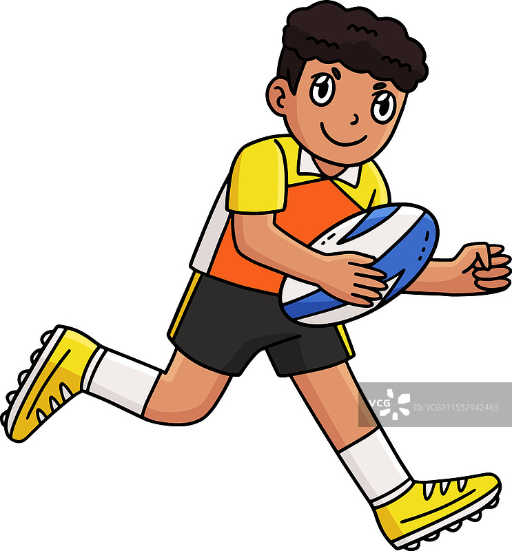 橄榄球运动员奔跑持球的卡通剪贴画图片素材