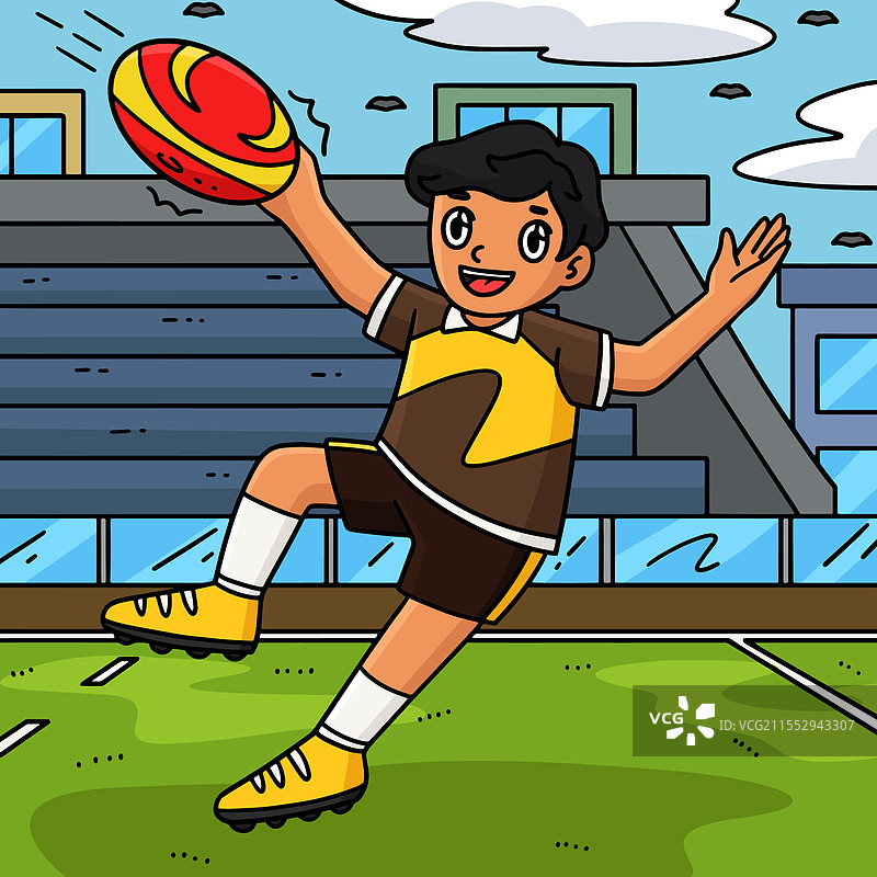 彩色卡通橄榄球运动员接球图片素材