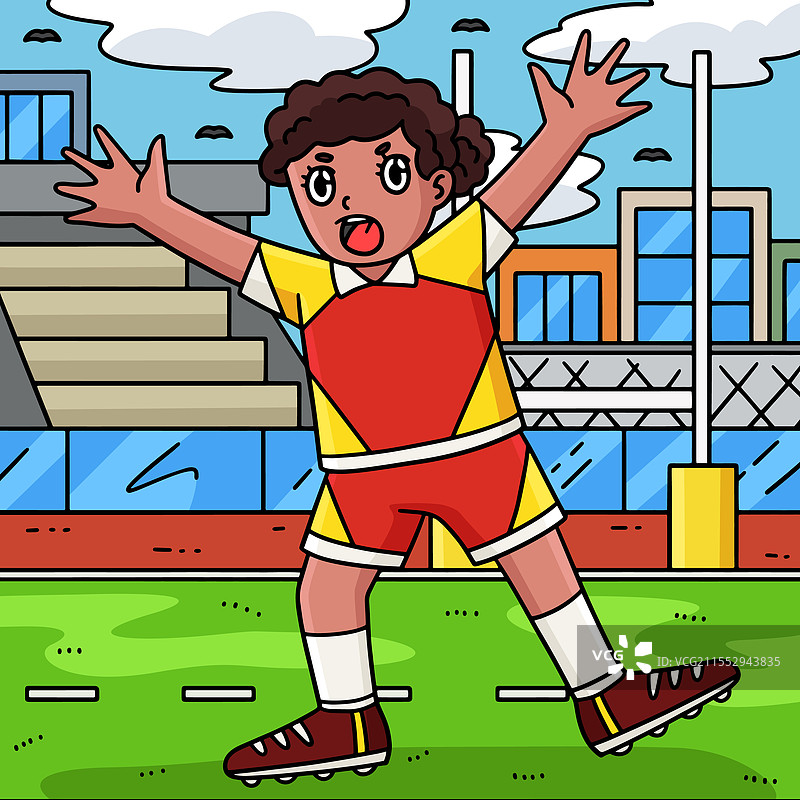 彩色的女子橄榄球后卫处于防守姿势图片素材