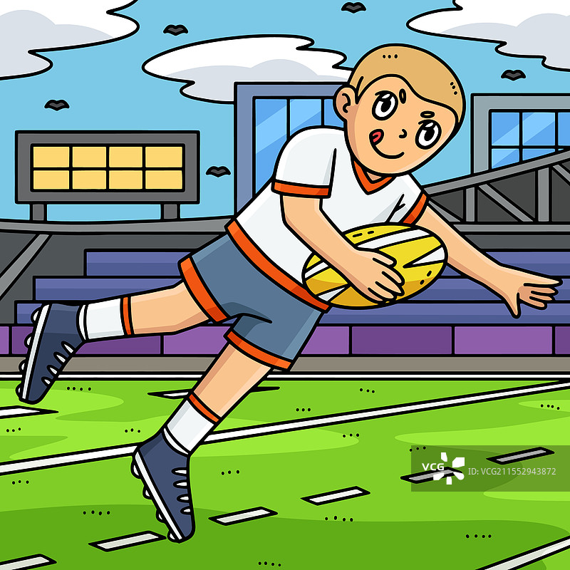 试图得分的橄榄球运动员彩色卡通图图片素材