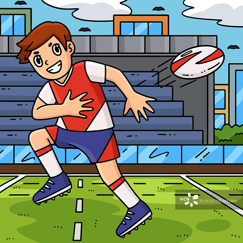 橄榄球运动员向后传球的彩色插图图片素材