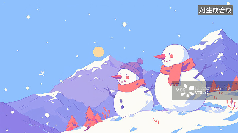 【AI数字艺术】冬天雪人卡通插画图片素材