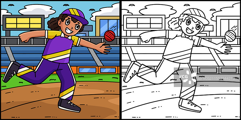 女子板球场上接球的外野手图片素材