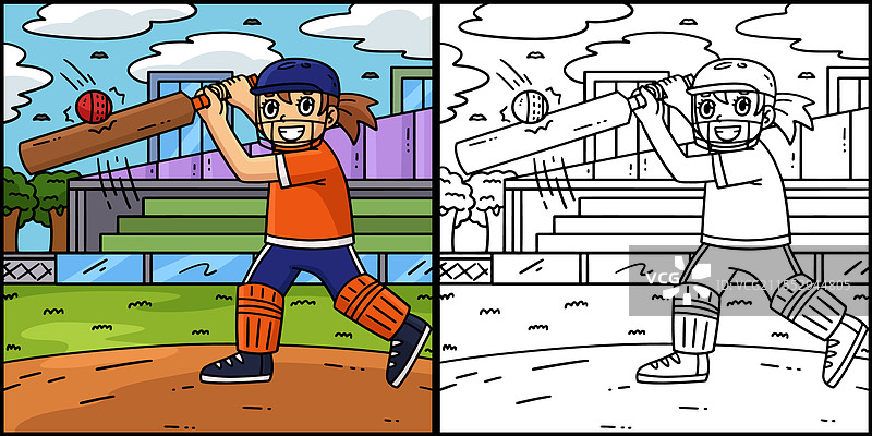 女性板球击球手击打球。图片素材