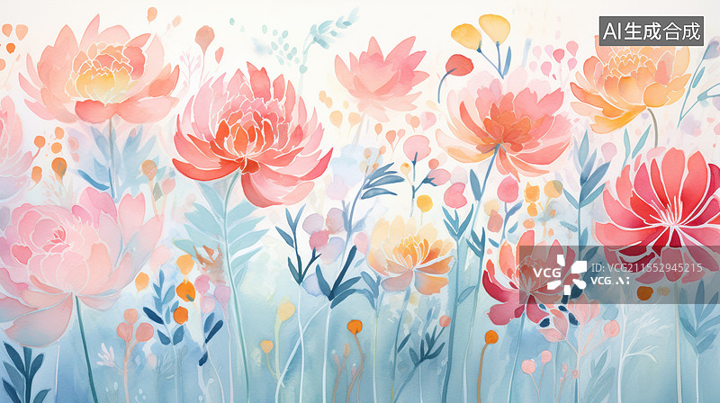【AI数字艺术】水粉花朵插画图片素材
