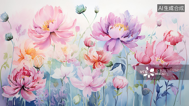【AI数字艺术】水粉花朵插画图片素材