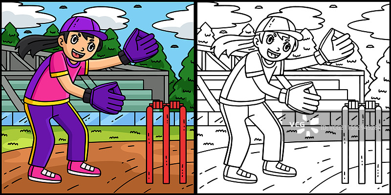 女性板球守门员涂色图图片素材