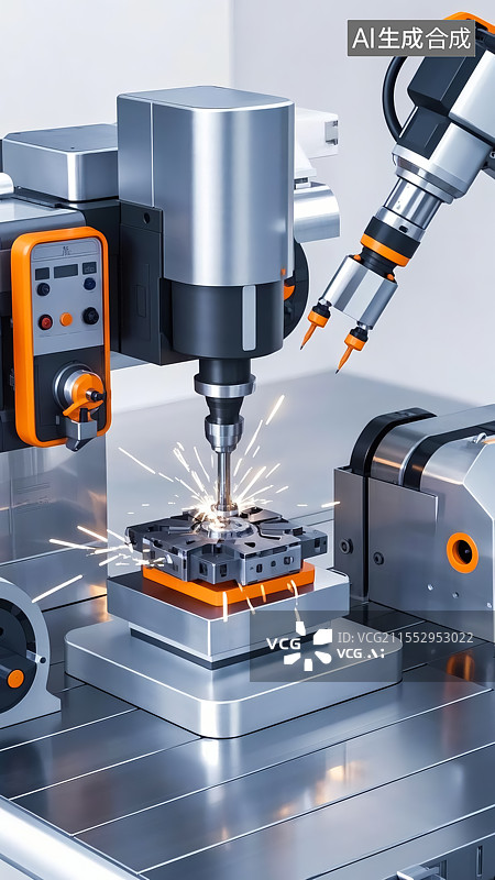 【AI数字艺术】智能工业数控加工三维插画图片素材