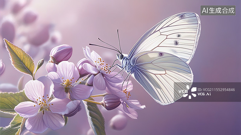 【AI数字艺术】紫色花朵上的蝴蝶图片素材