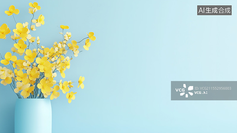 【AI数字艺术】浅蓝色背景下的黄色小花瓶图片素材