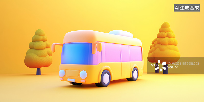 【AI数字艺术】卡通风格的黄色巴士图片素材