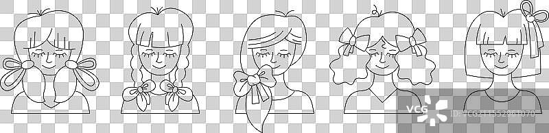 五个不同发型女孩的组合图片素材