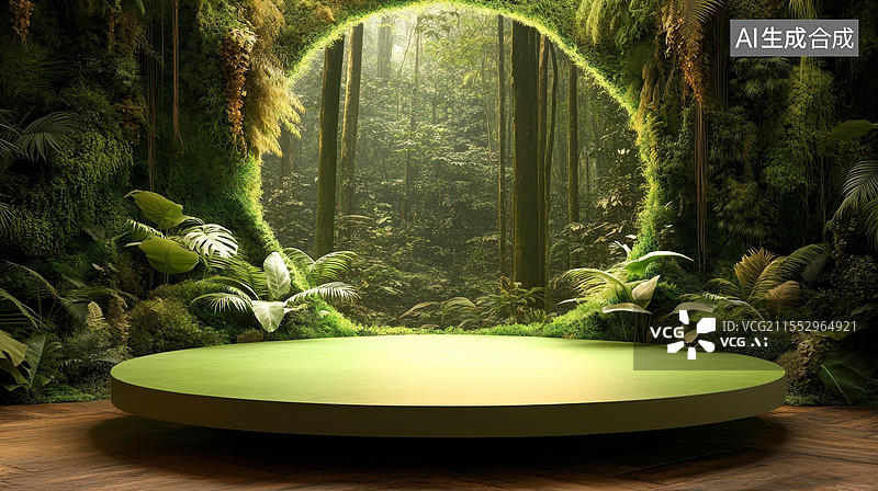 【AI数字艺术】绿色森林展示台场景图图片素材