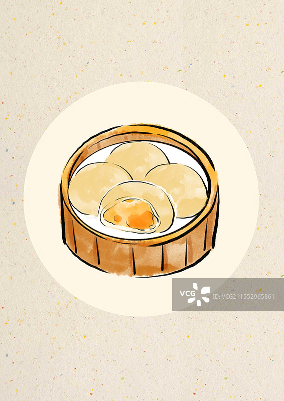 国潮风广州美食插画-流沙包图片素材
