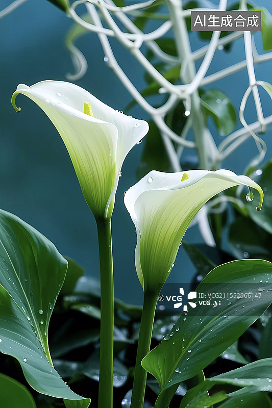 【AI数字艺术】清新绿色马蹄莲花朵特写图片素材