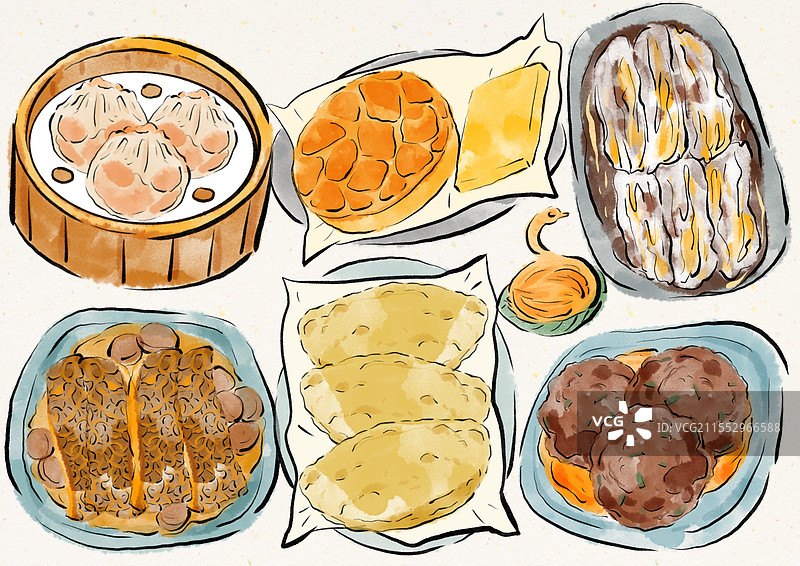 国潮风广州美食插画图片素材