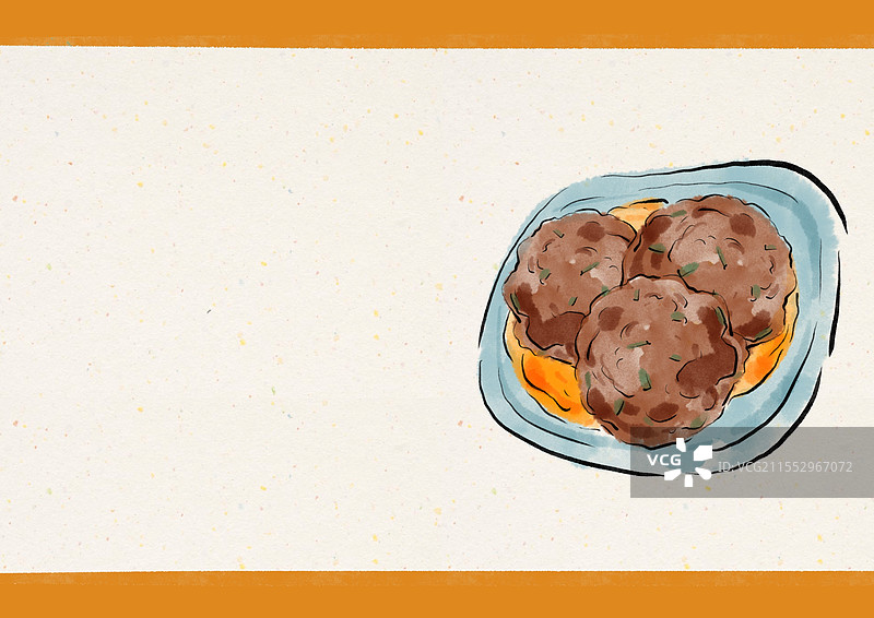 国潮风广州美食插画-陈皮牛肉丸图片素材
