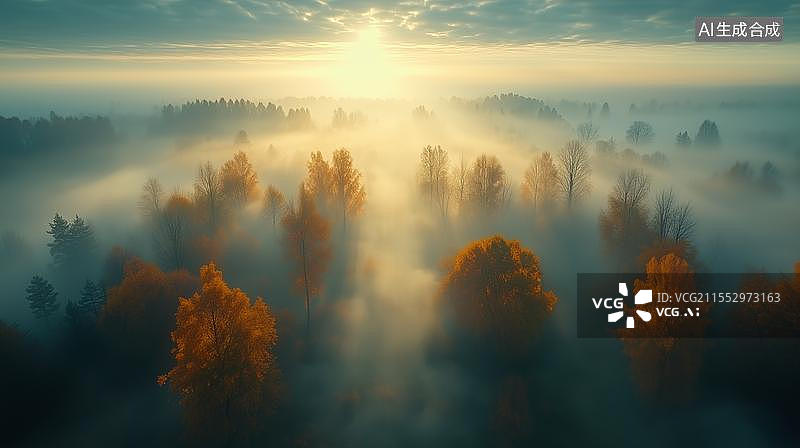【AI数字艺术】自然风光地理杂志迷雾森林图片素材