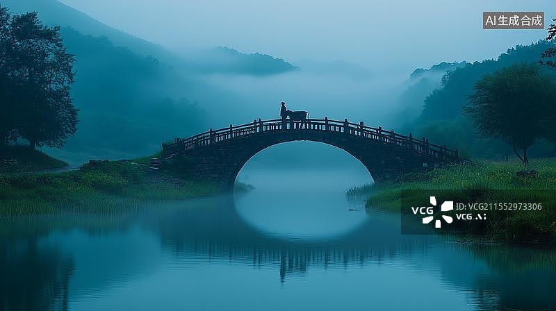 【AI数字艺术】自然风光地理杂志河边与桥梁图片素材